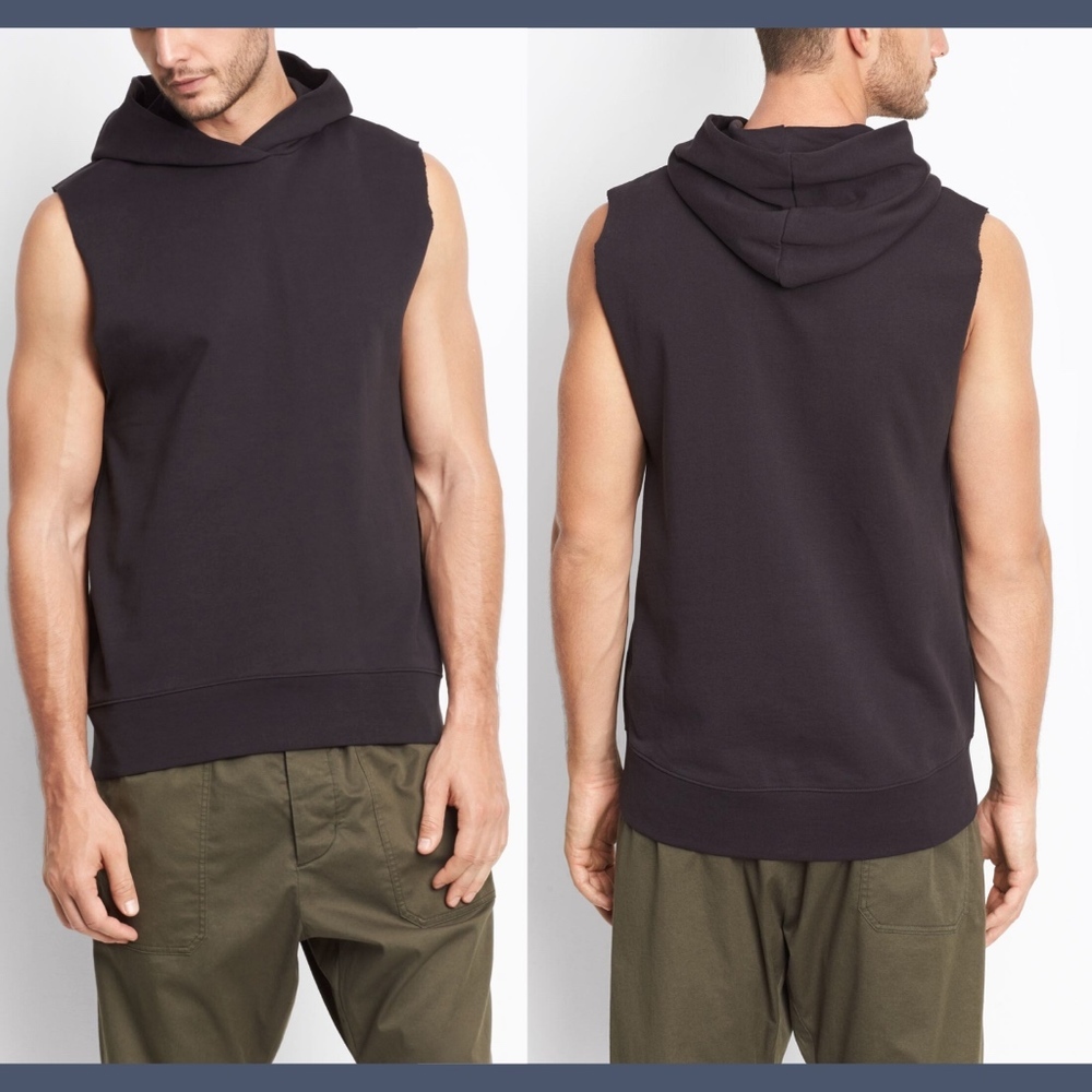 NEW $195‎ Vince Terry Sleeveless Pullover Hoodie in Black for Men [SZ XL ]
